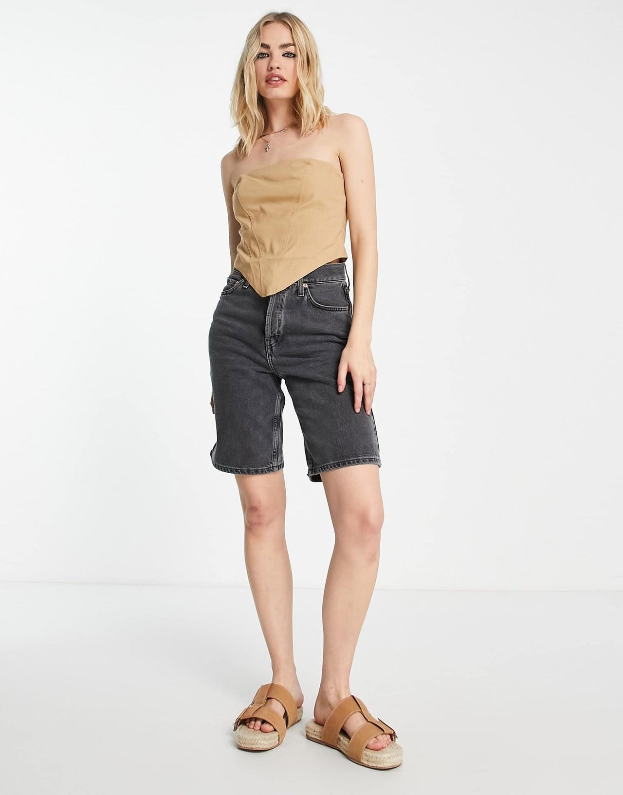 River Island bandeau corset top in beige - ASOS Sample Sale
