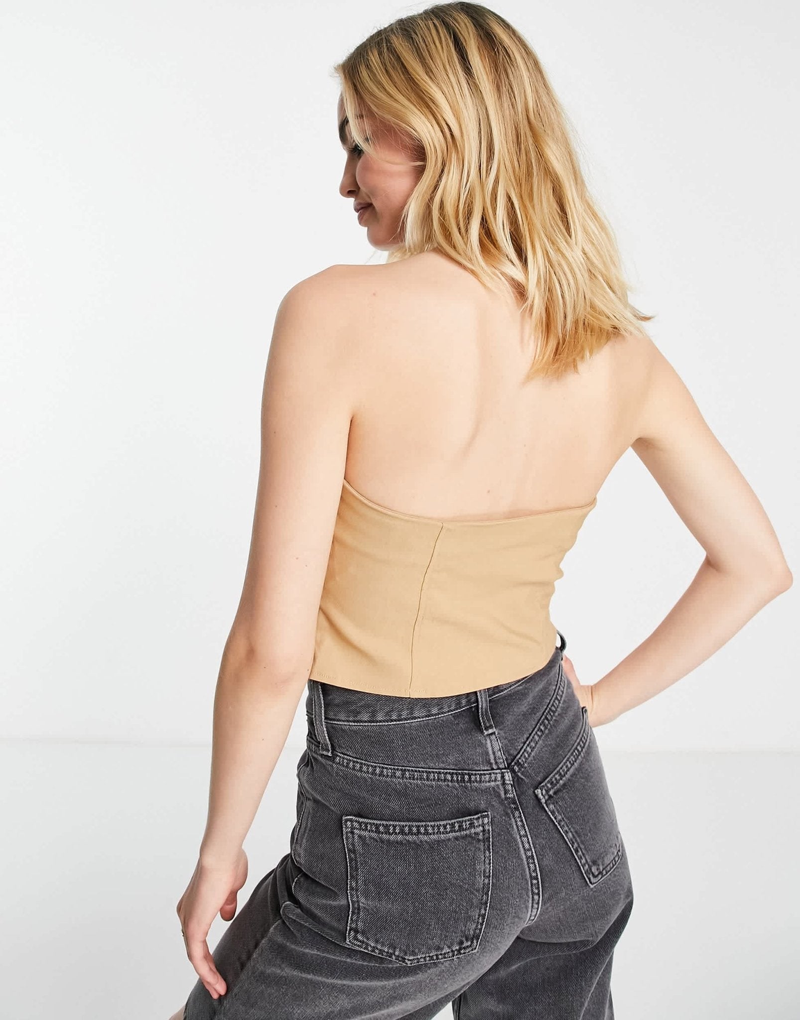 River Island bandeau corset top in beige - ASOS Sample Sale