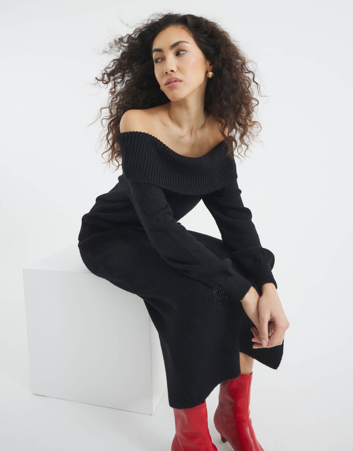 River Island bardot jumper in black - ASOS Sample Sale
