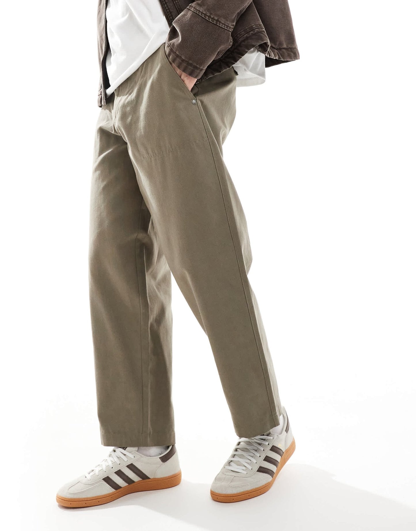 River Island barrel worker trousers in light khaki - ASOS Sample Sale