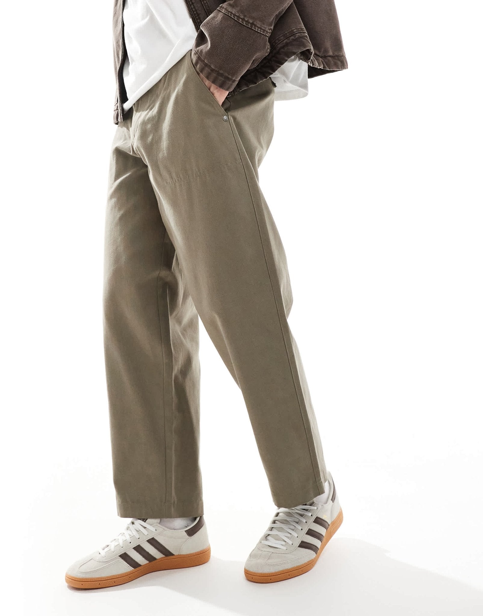 River Island barrel worker trousers in light khaki - ASOS Sample Sale
