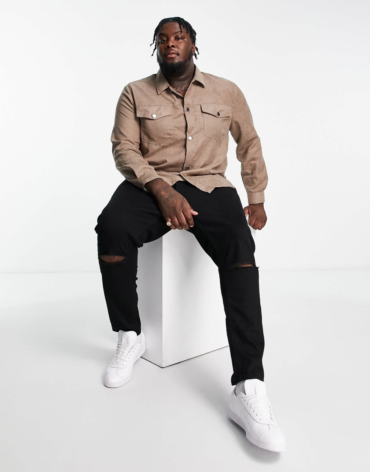 River Island Big & Tall long sleeve suedette shirt in grey - ASOS Sample Sale