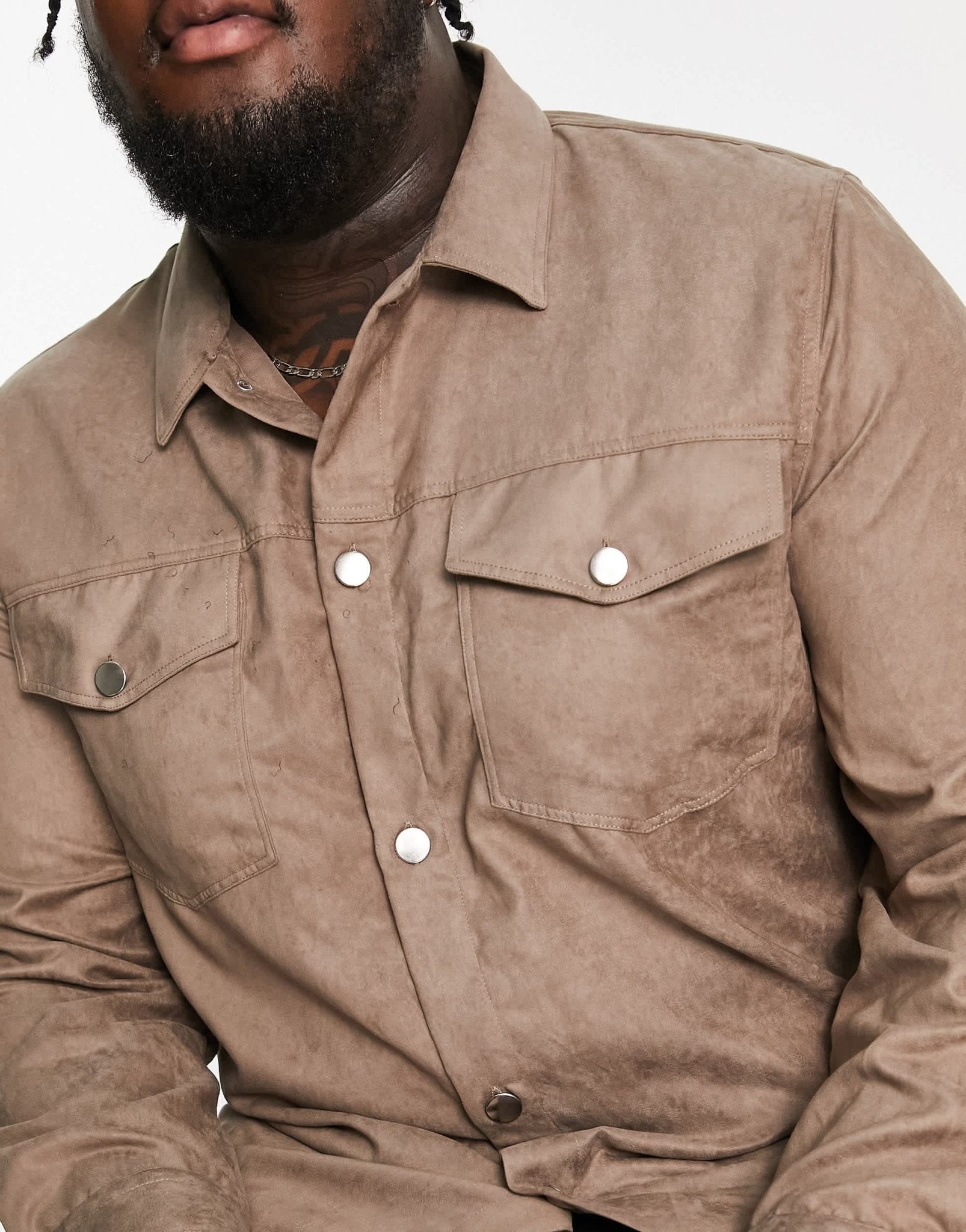 River Island Big & Tall long sleeve suedette shirt in grey - ASOS Sample Sale