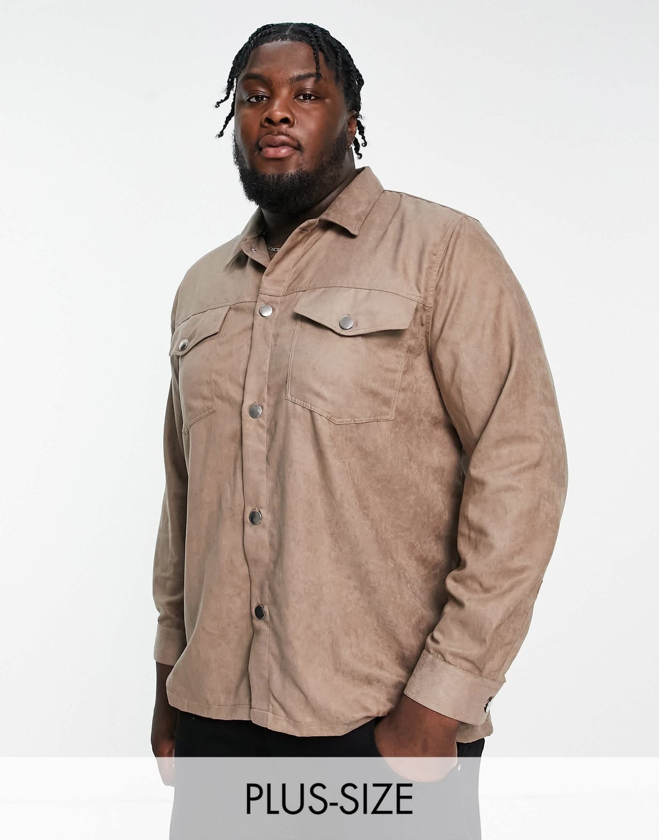 River Island Big & Tall long sleeve suedette shirt in grey - ASOS Sample Sale