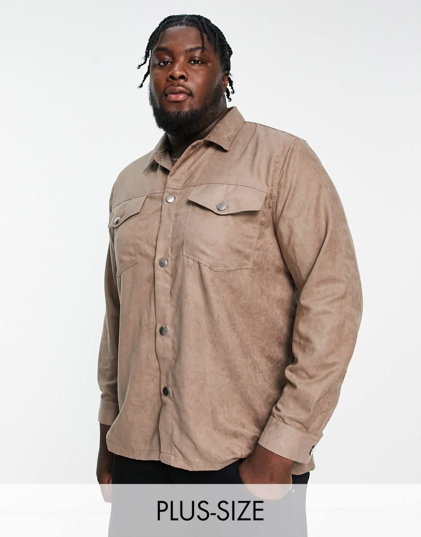 River Island Big & Tall long sleeve suedette shirt in grey - ASOS Sample Sale