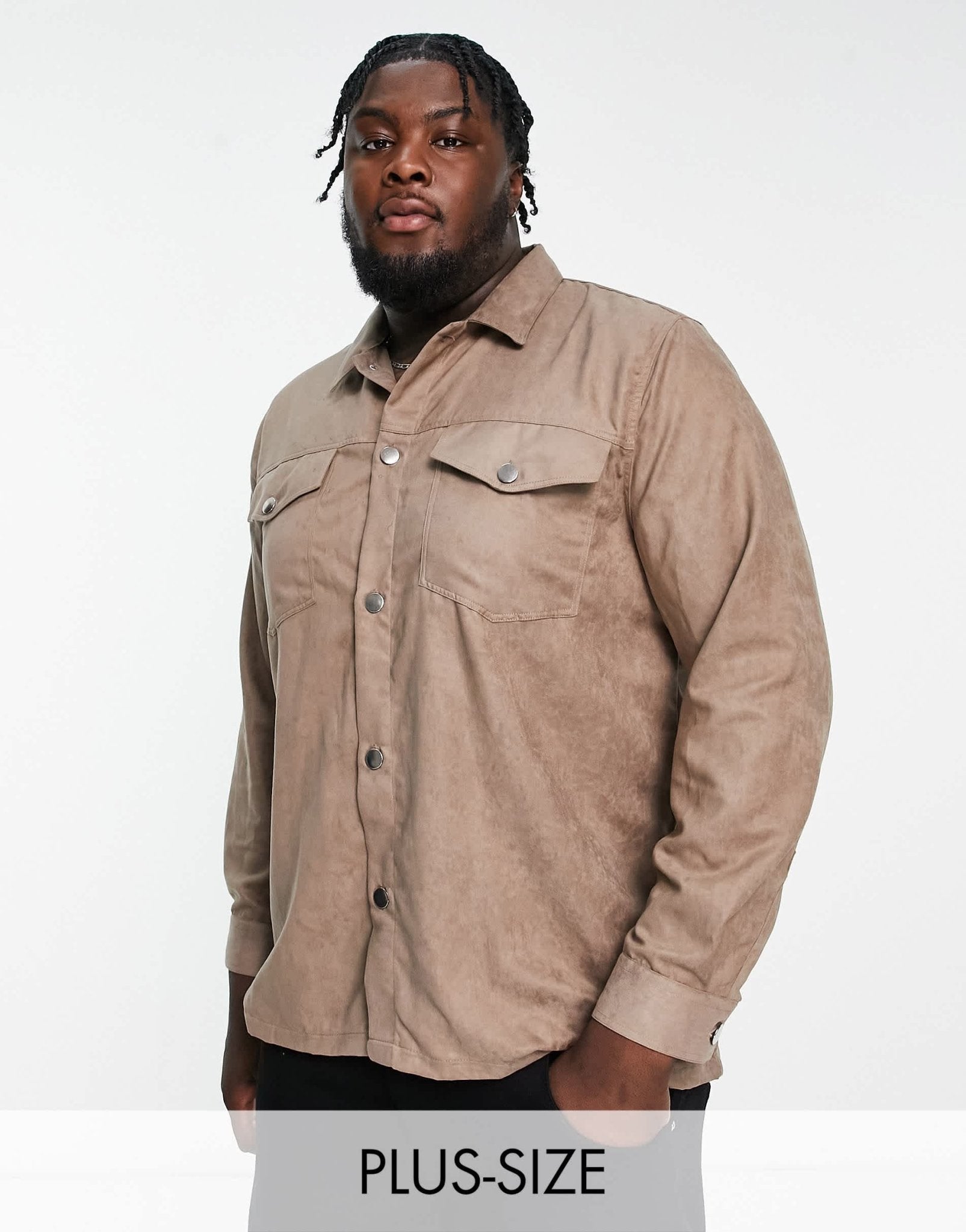 River Island Big & Tall long sleeve suedette shirt in grey - ASOS Sample Sale