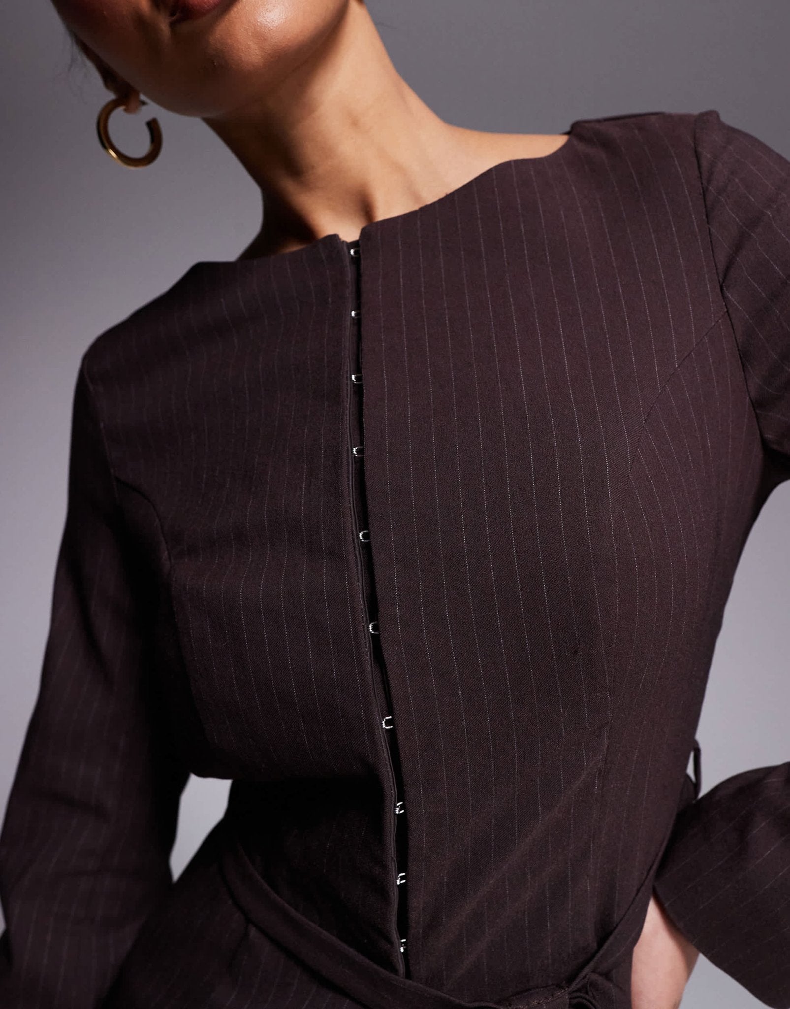 River Island Boat neck belted top in brown - ASOS Sample Sale