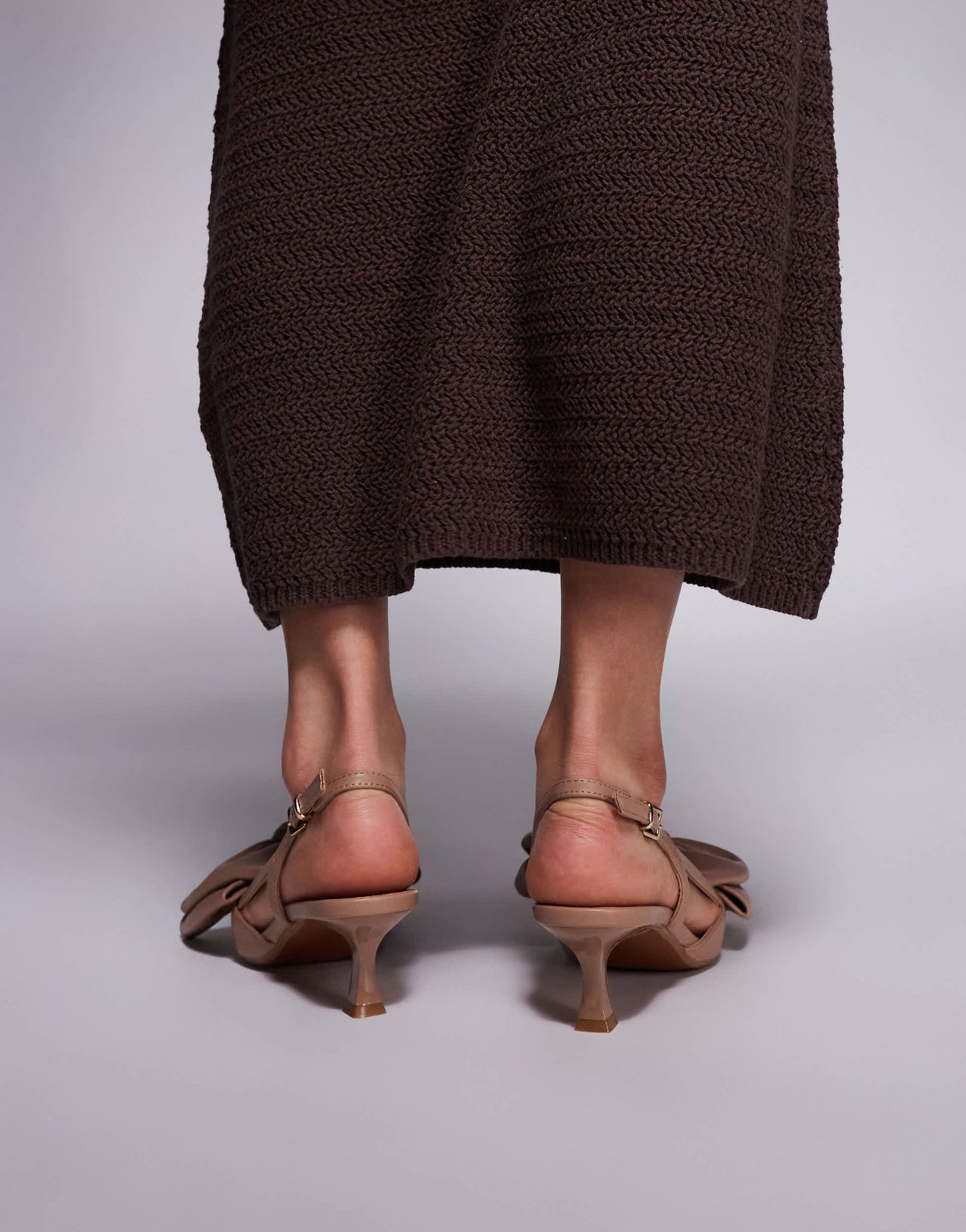 River Island bow detailed slingback heel in dark beige - ASOS Sample Sale