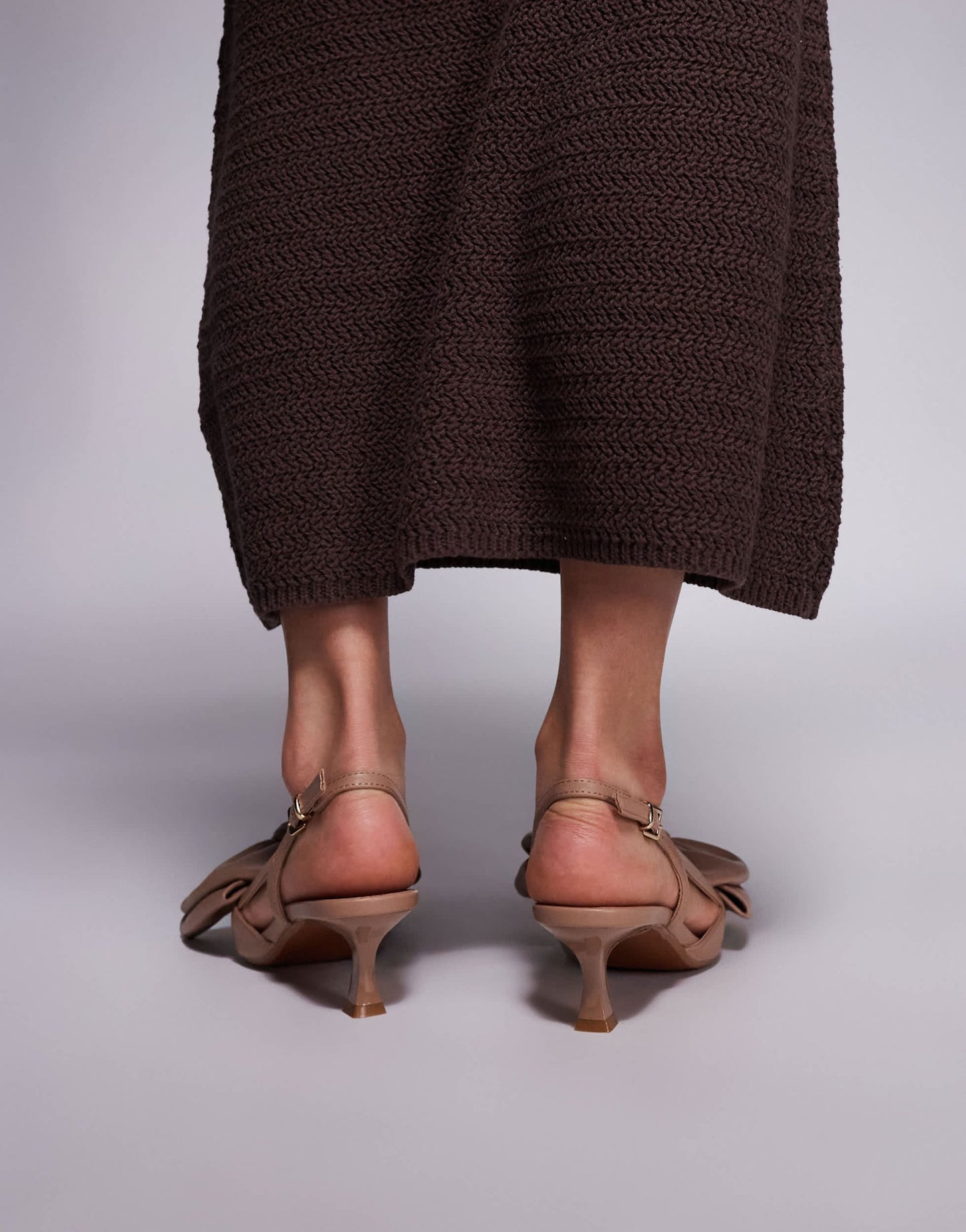 River Island bow detailed slingback heel in dark beige - ASOS Sample Sale