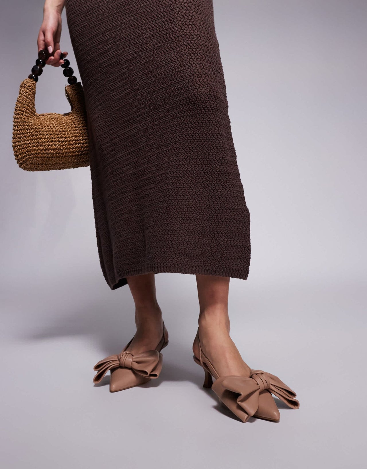 River Island bow detailed slingback heel in dark beige - ASOS Sample Sale
