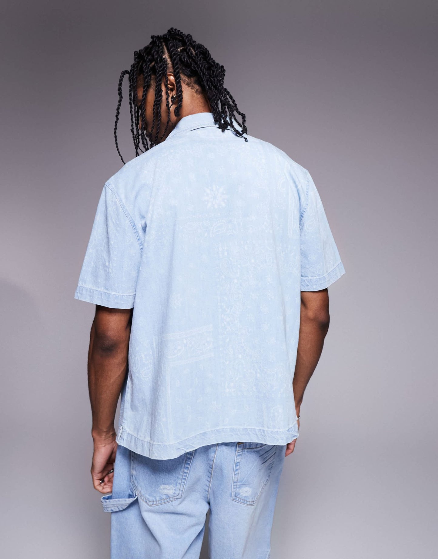 River Island boxy denim shirt in faded paisley print - ASOS Sample Sale