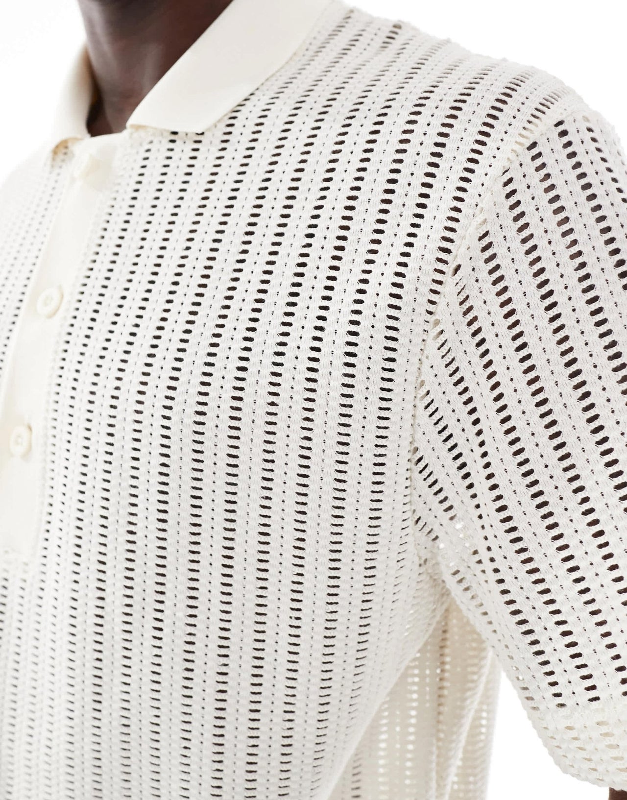 River Island boxy fit crochet polo in white - ASOS Sample Sale