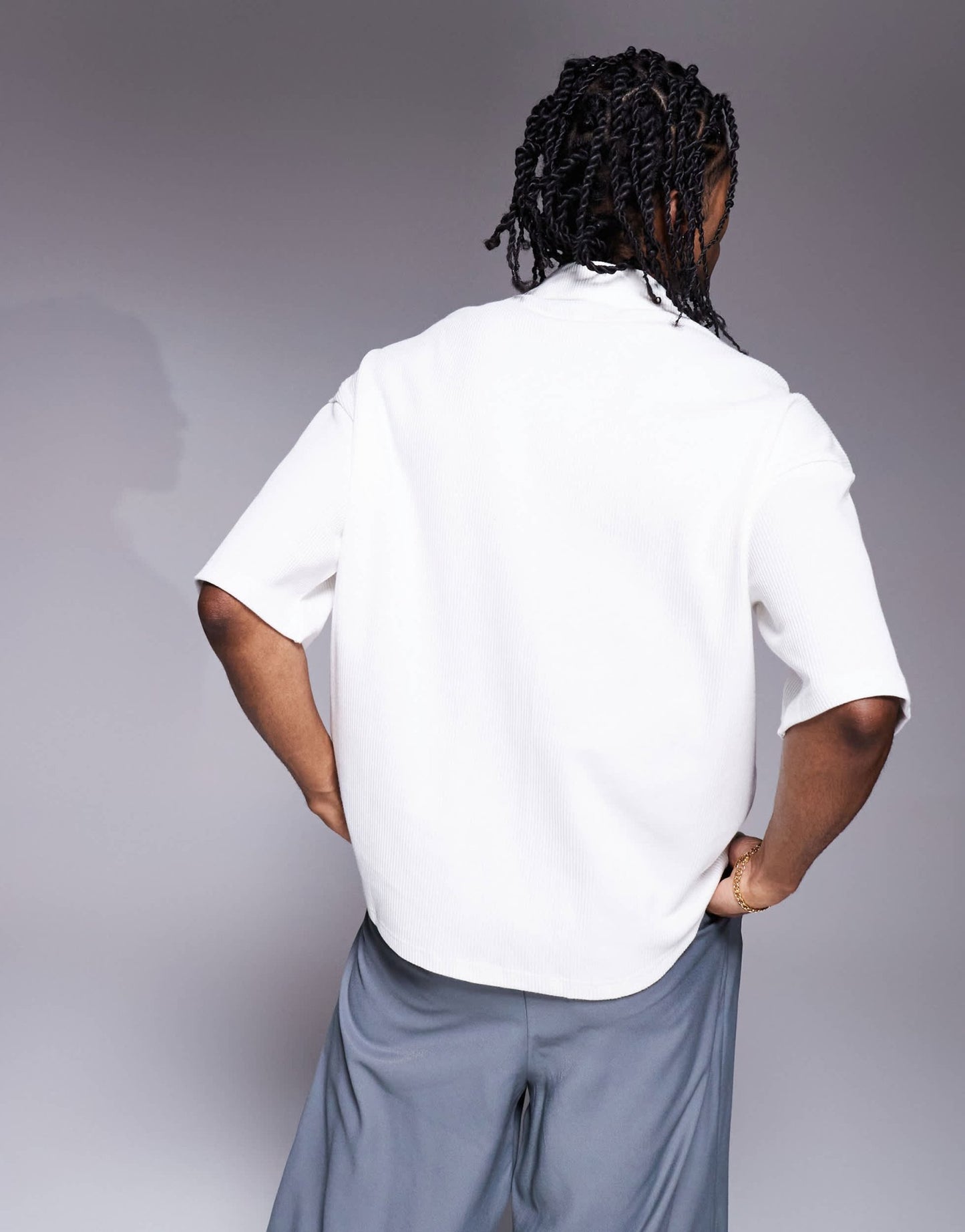 River Island boxy oversized fit revere collar polo in ecru - ASOS Sample Sale