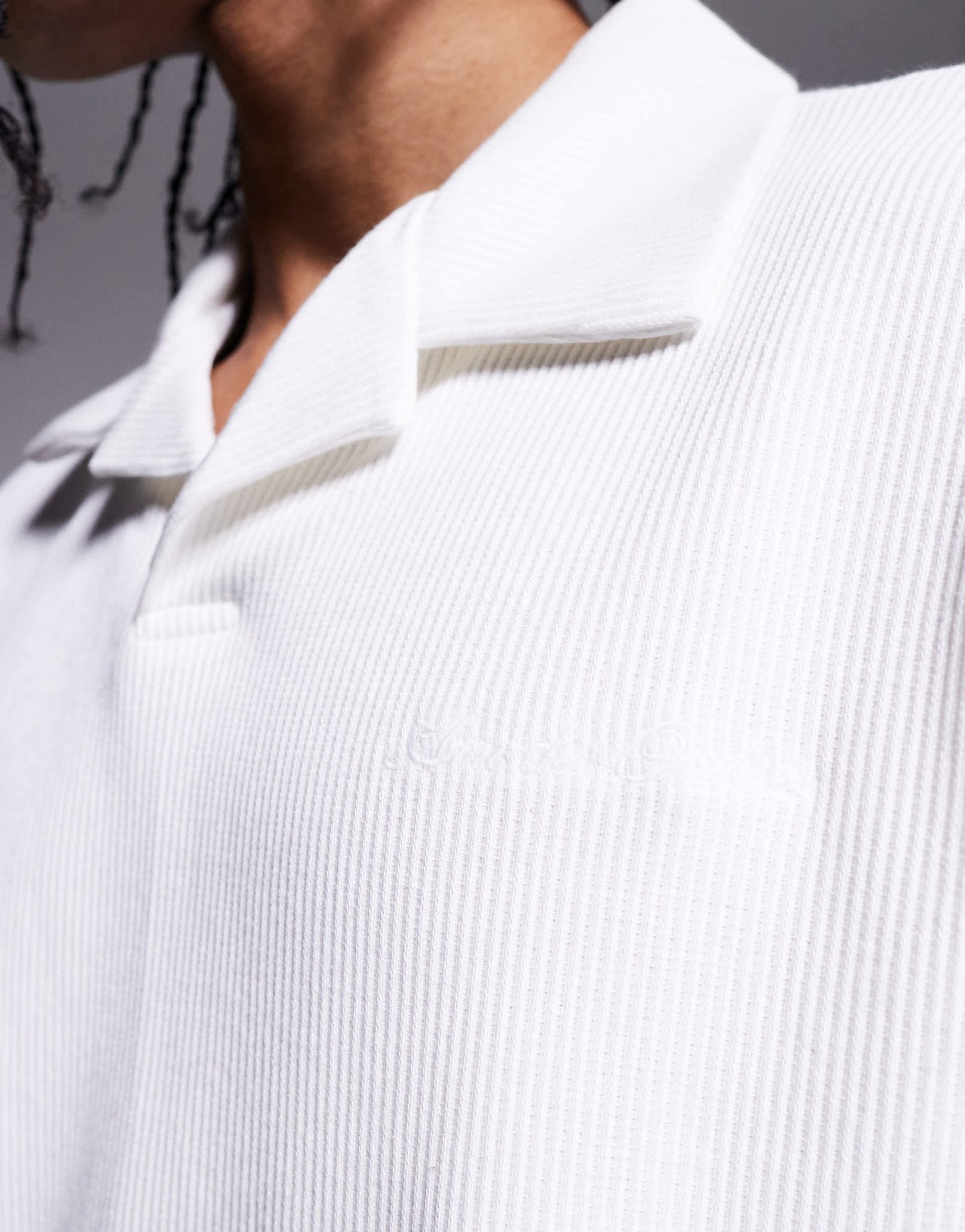 River Island boxy oversized fit revere collar polo in ecru - ASOS Sample Sale
