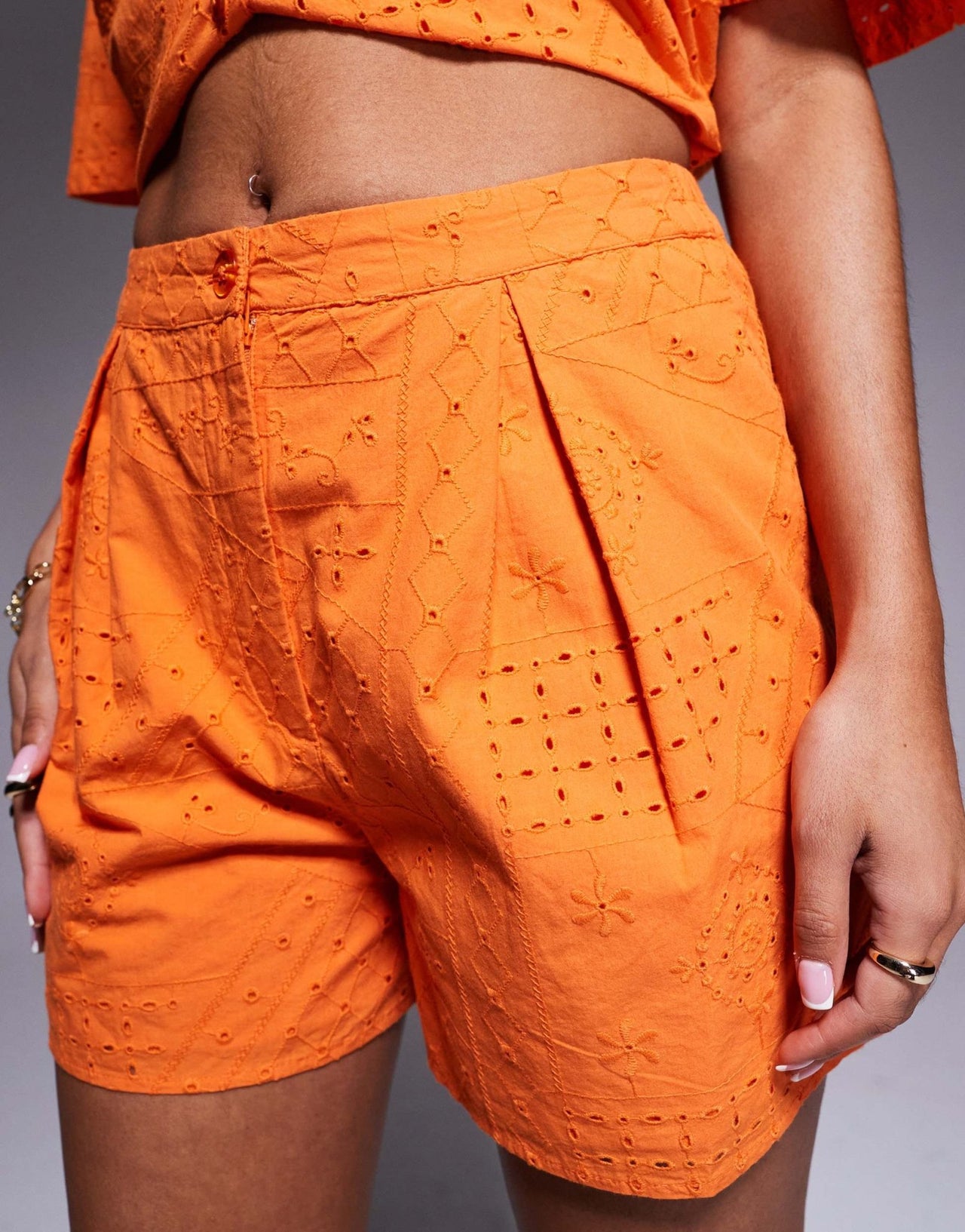 River Island broderie short co-ord in orange - ASOS Sample Sale