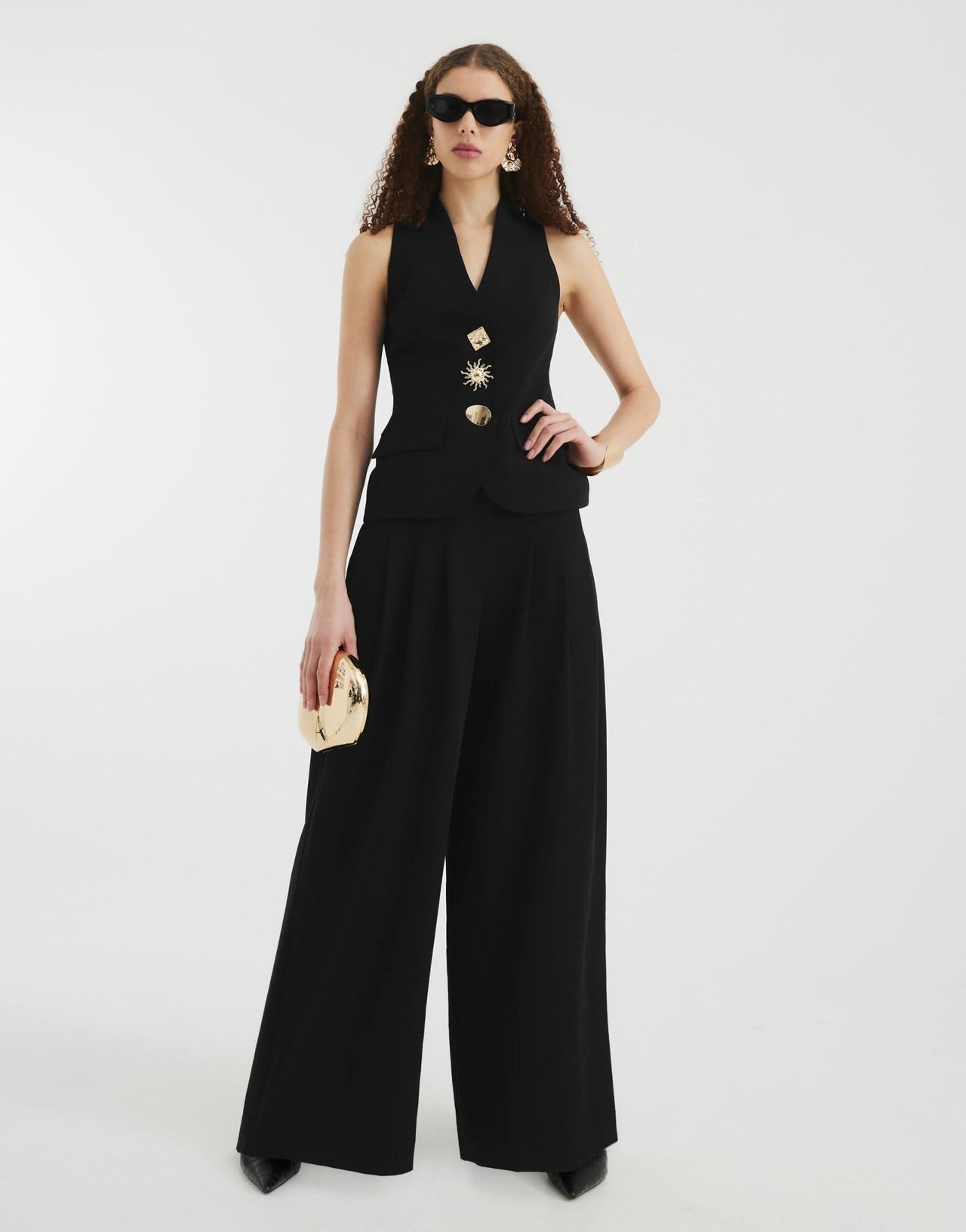 River Island button down halterneck waistcoat in black - ASOS Sample Sale