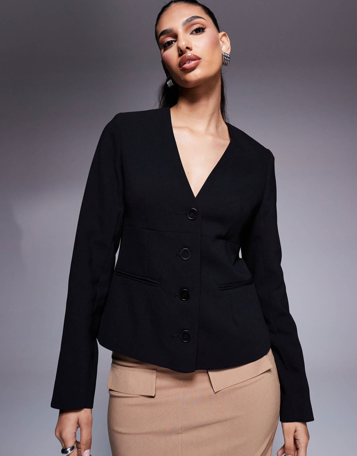 River Island button front blazer in black - ASOS Sample Sale