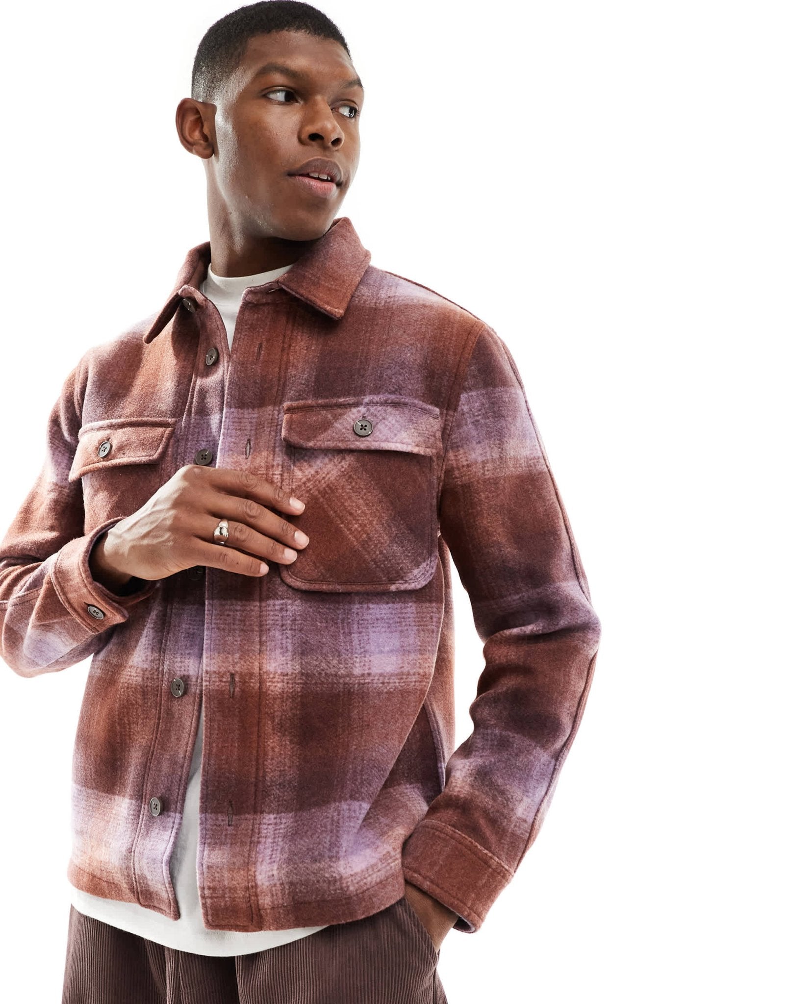River Island check overshirt in purple - ASOS Sample Sale