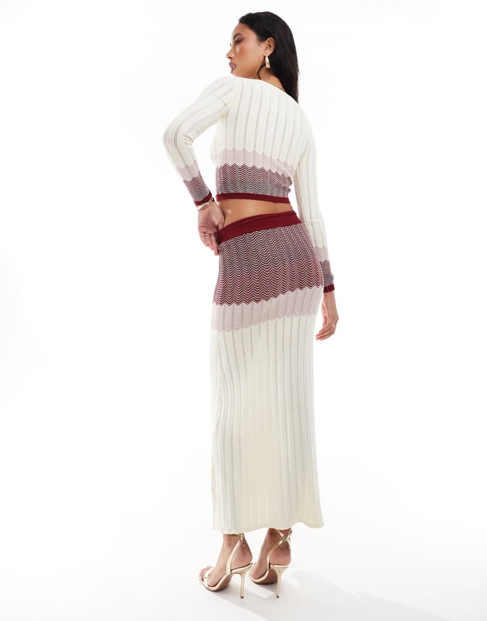 River Island chevron knit skirt co - ord in dark red - ASOS Sample Sale