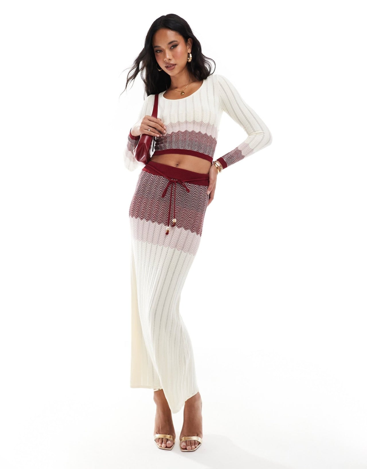 River Island chevron knit skirt co - ord in dark red - ASOS Sample Sale