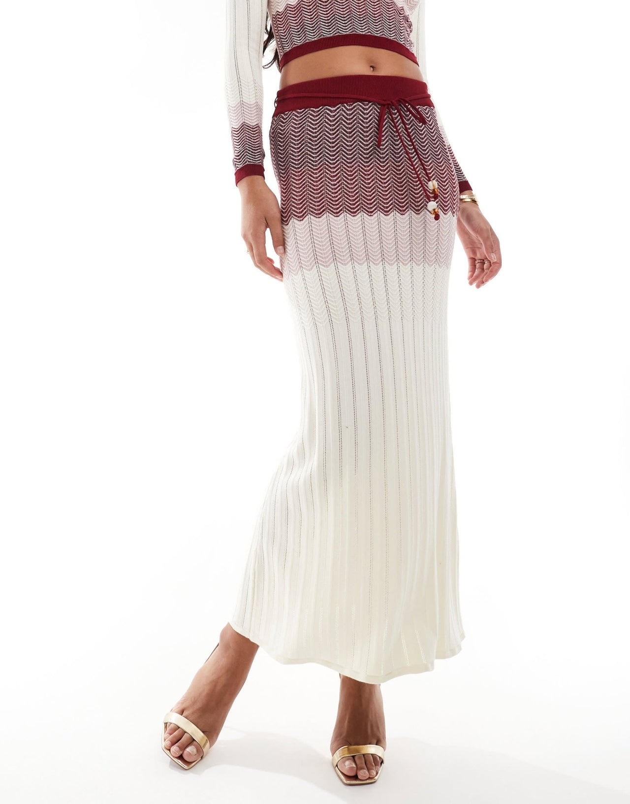 River Island chevron knit skirt co - ord in dark red - ASOS Sample Sale