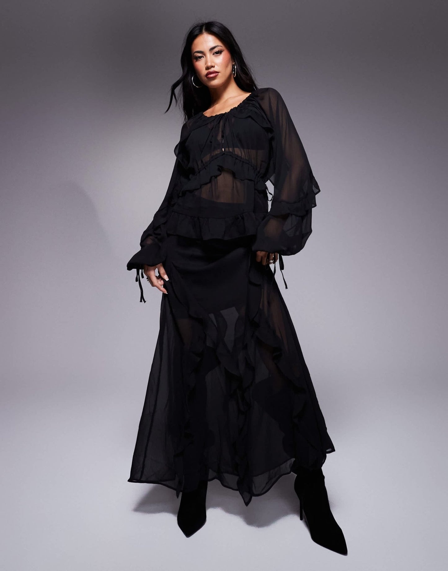 River Island chiffon ruffle tie detail blouse in black - ASOS Sample Sale