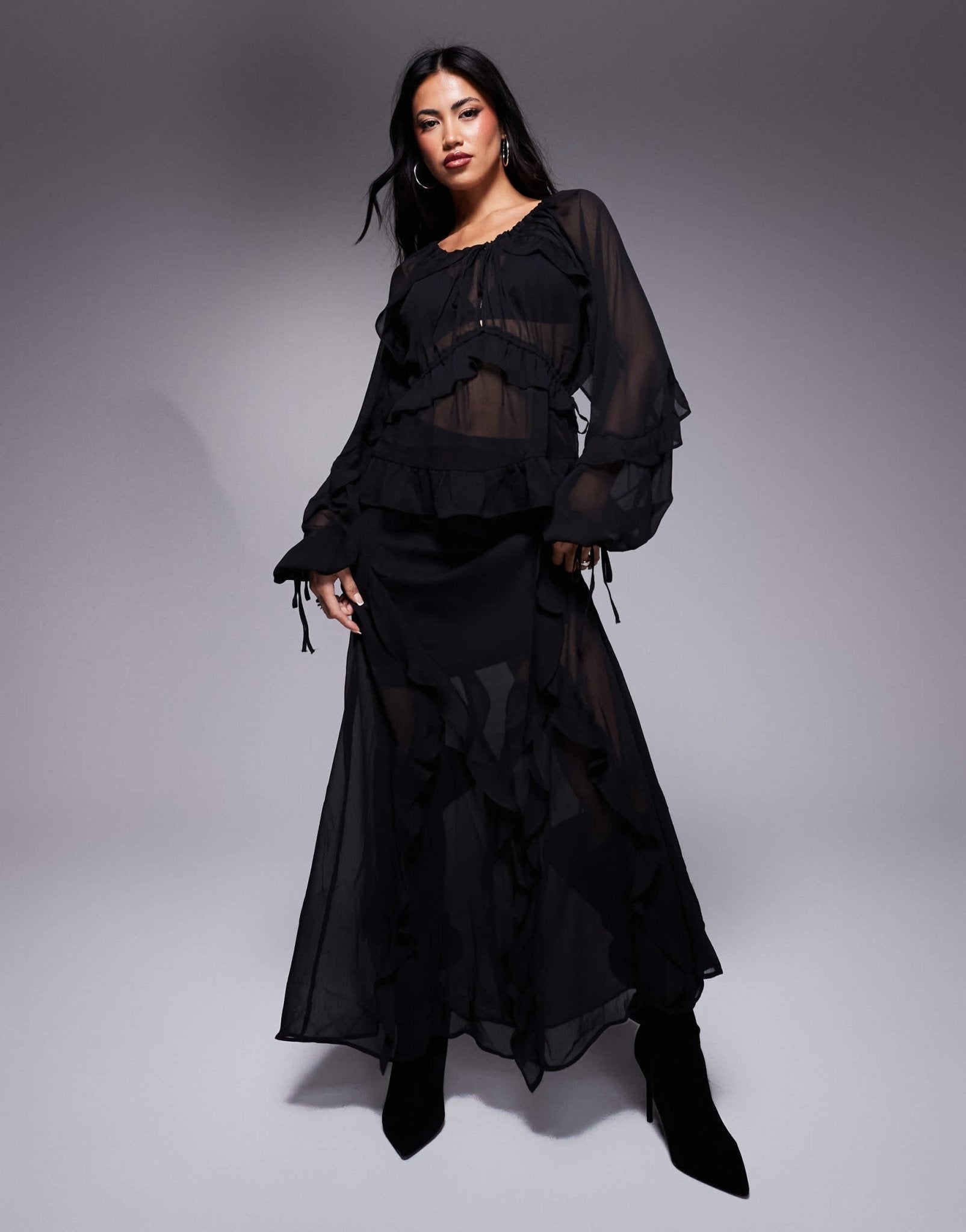 River Island chiffon ruffle tie detail blouse in black - ASOS Sample Sale
