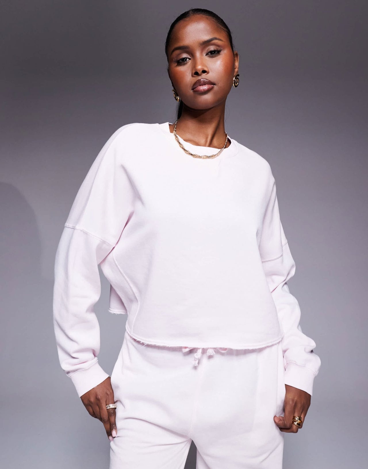 River Island chopped sweatshirt light pink - ASOS Sample Sale
