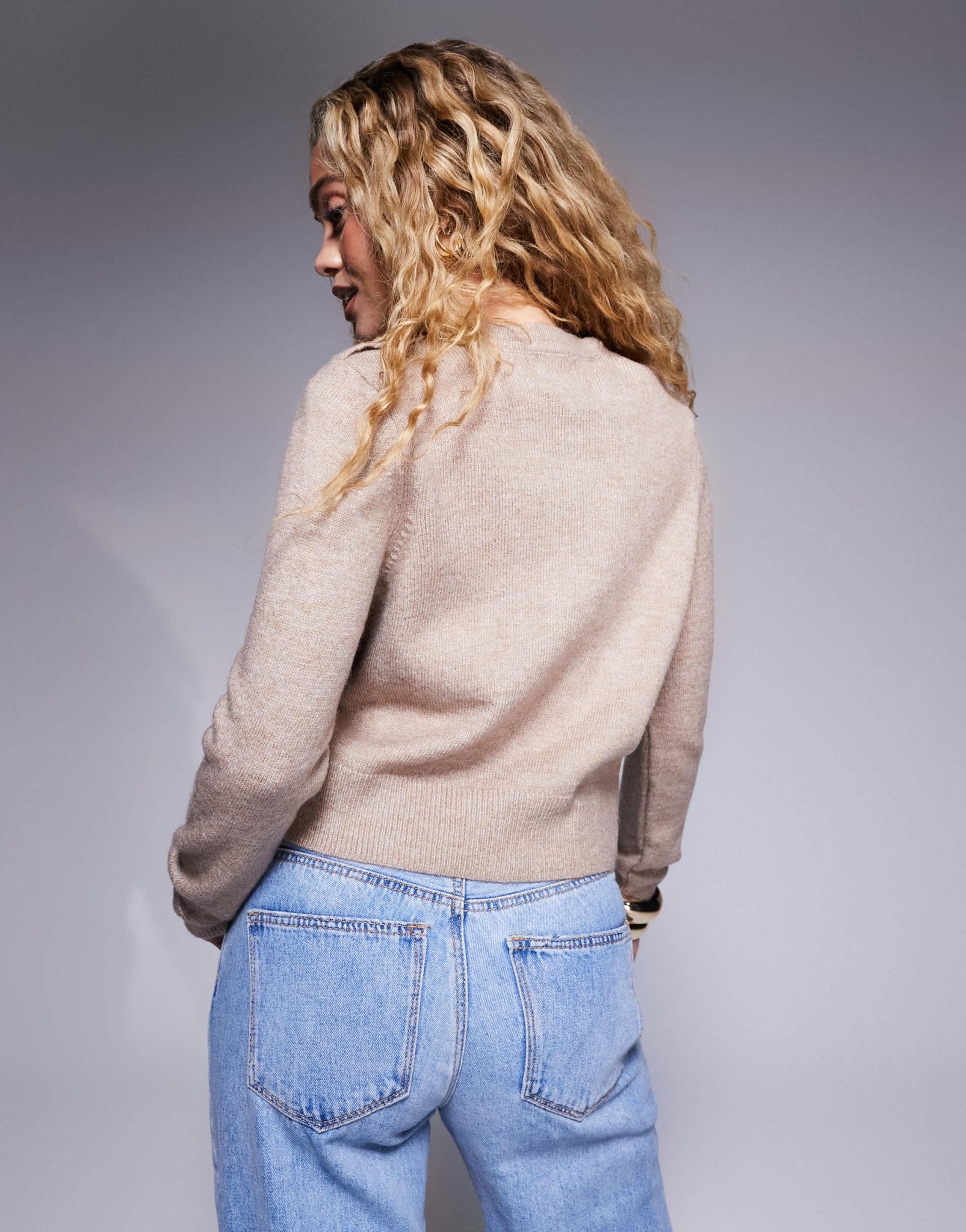 River Island clean button cardigan in light brown - ASOS Sample Sale