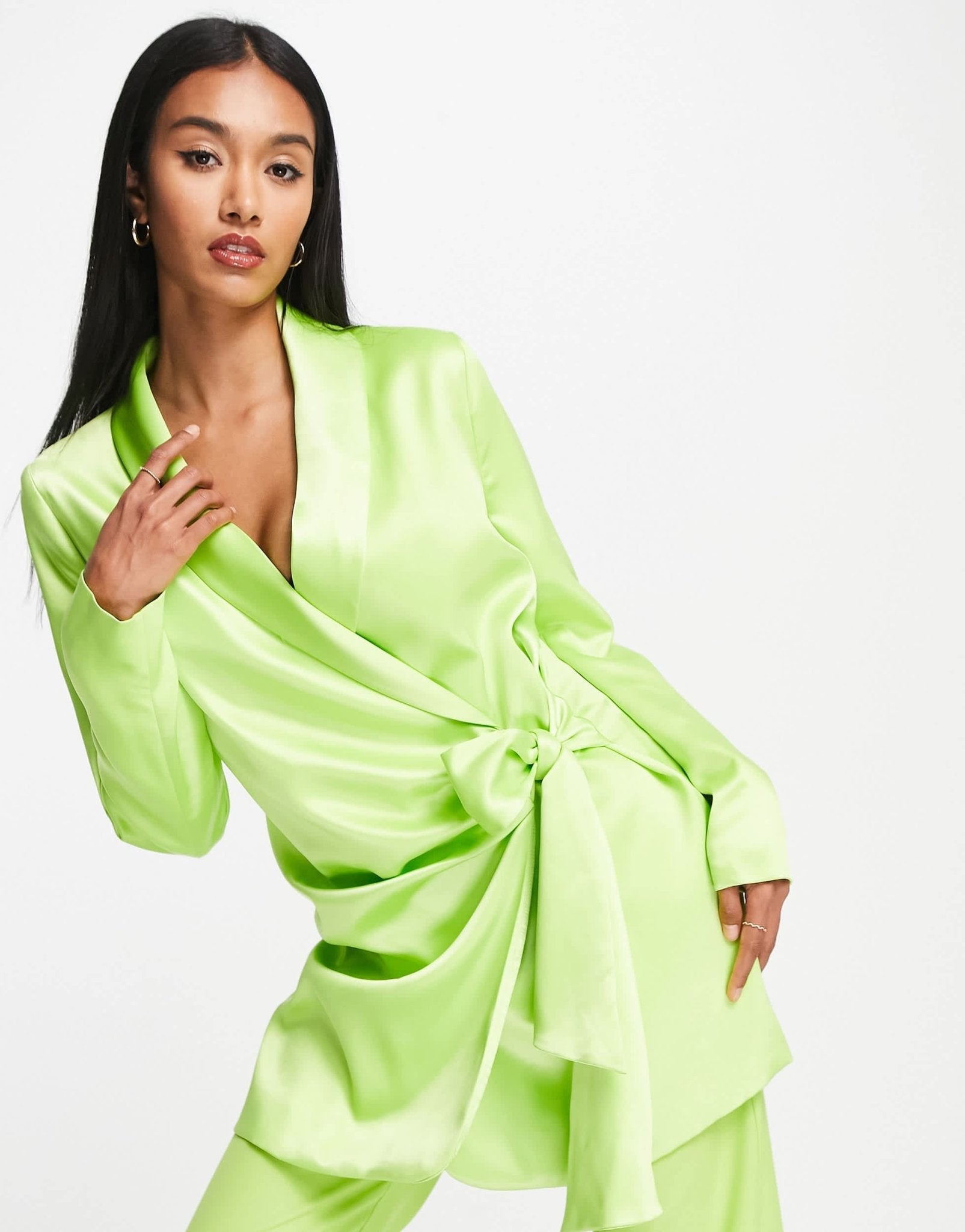 River Island co - ord satin belted blazer dress in green - ASOS Sample Sale