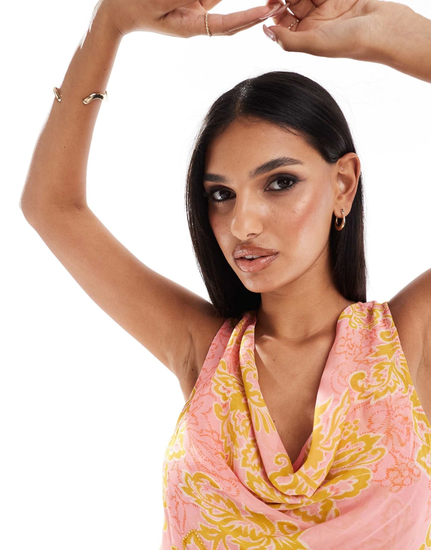 River Island cowl neck floral print mini dress in mid pink - ASOS Sample Sale