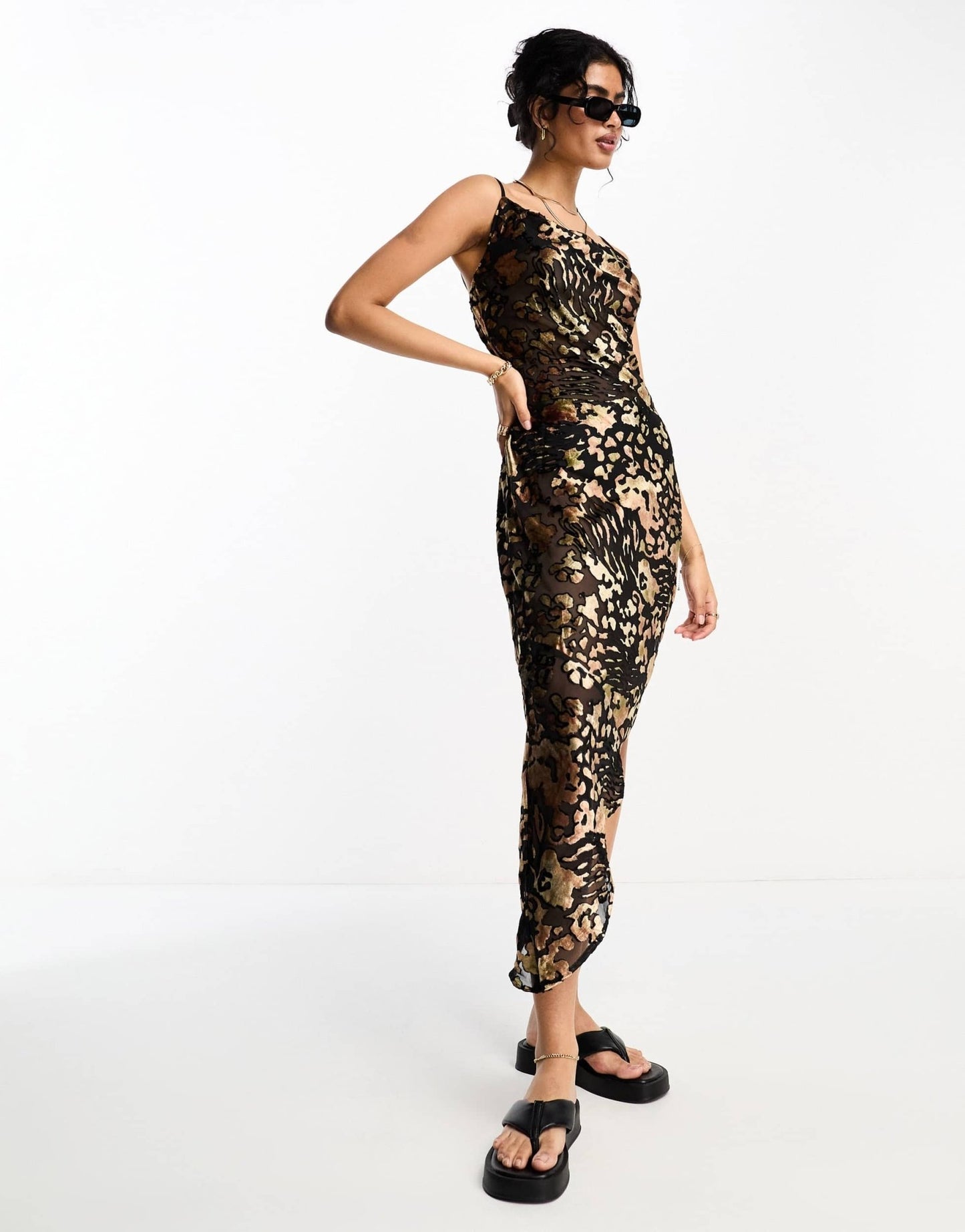 River Island cowl neck slinky beach dress in black and gold - ASOS Sample Sale