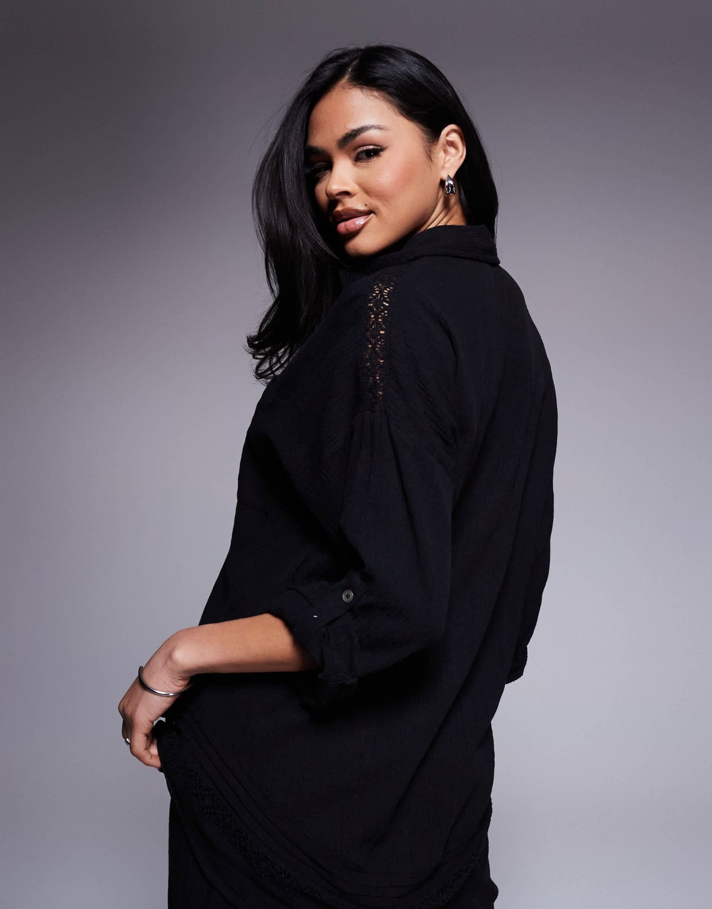 River Island crinkle shirt co - ord in black - ASOS Sample Sale
