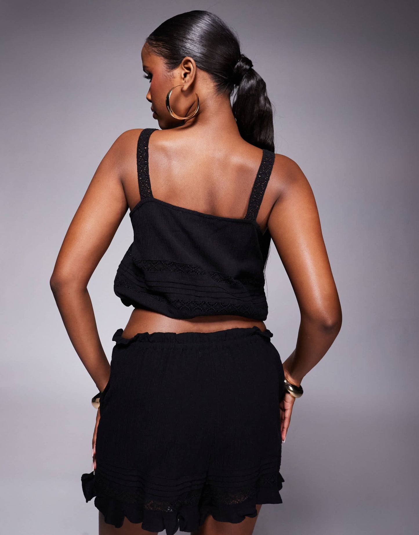 River Island crinkle short co - ord in black - ASOS Sample Sale