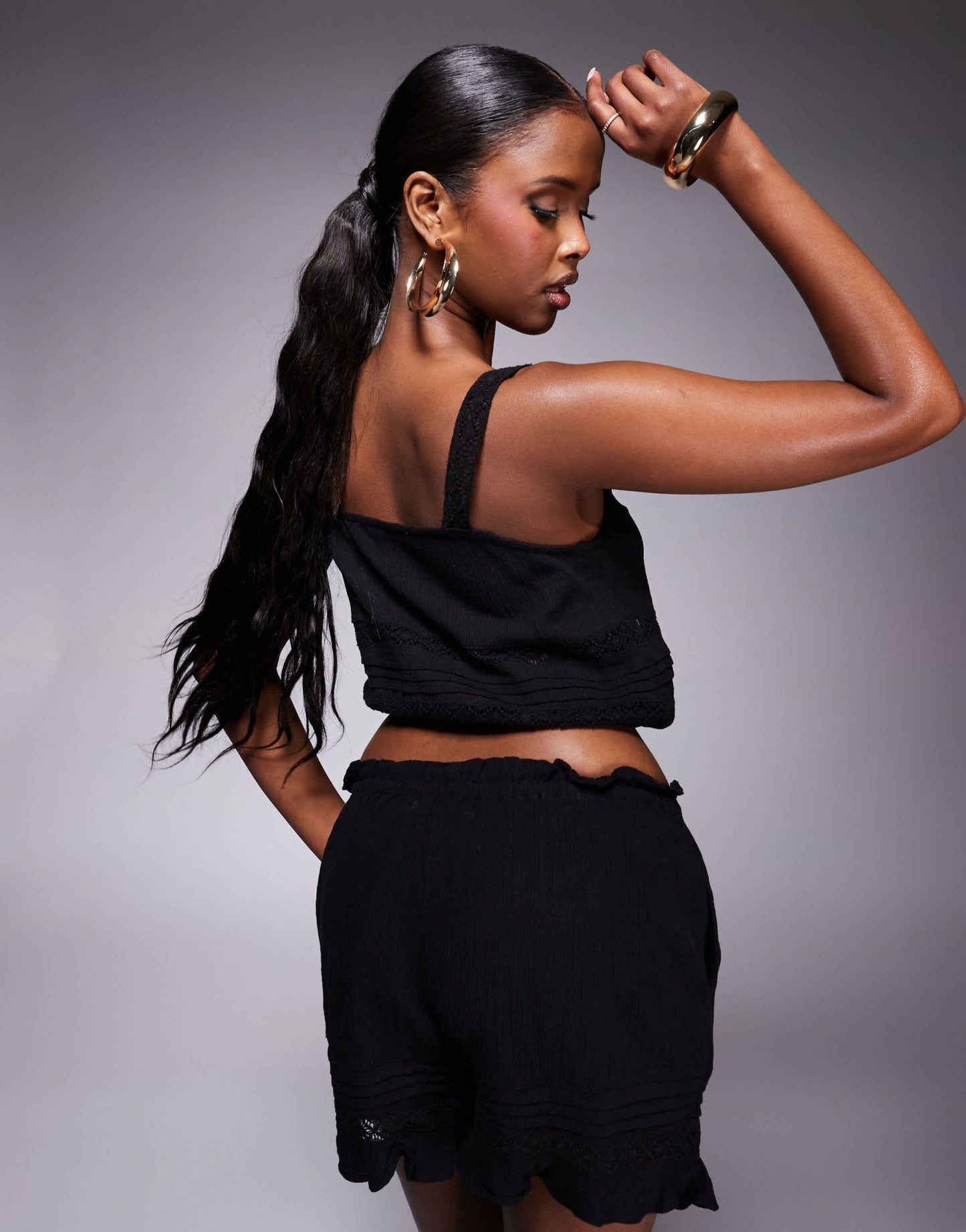River Island crinkle tank top co - ord in black - ASOS Sample Sale