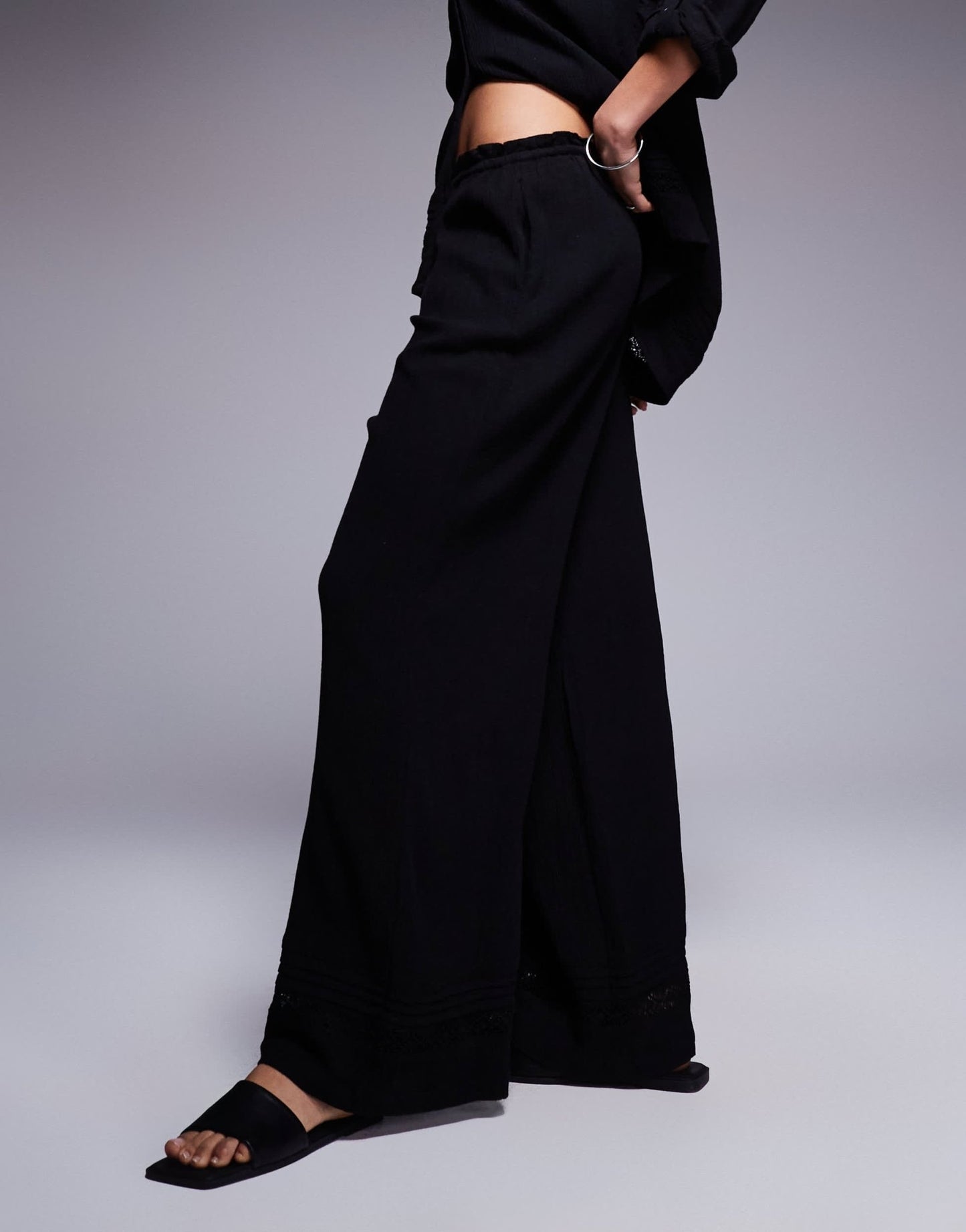 River Island crinkle wide leg trouser co - ord in black - ASOS Sample Sale