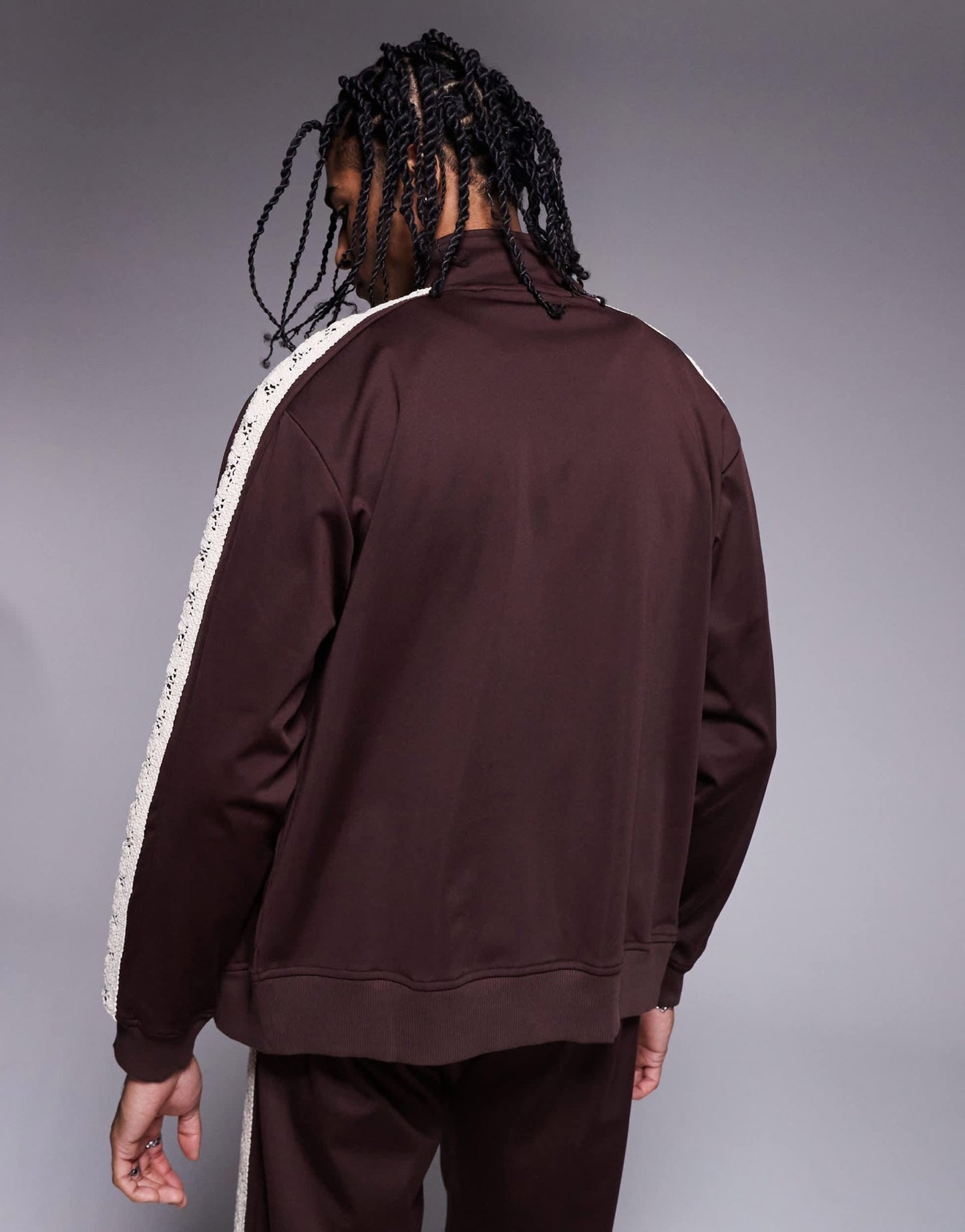 River Island crochet taped track jacket co - ord in brown - ASOS Sample Sale