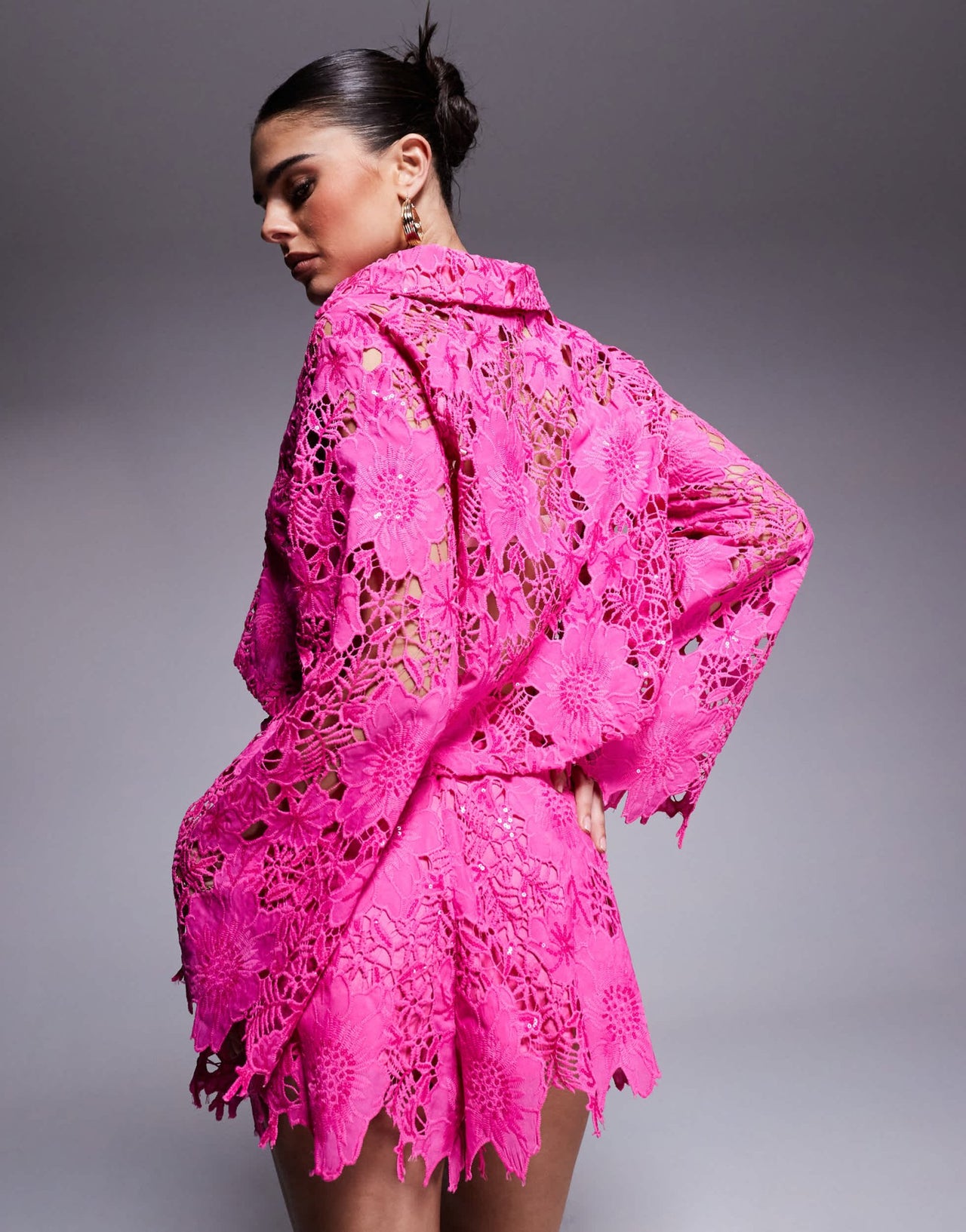 River Island cutwork sequin short co - ord in pink - ASOS Sample Sale