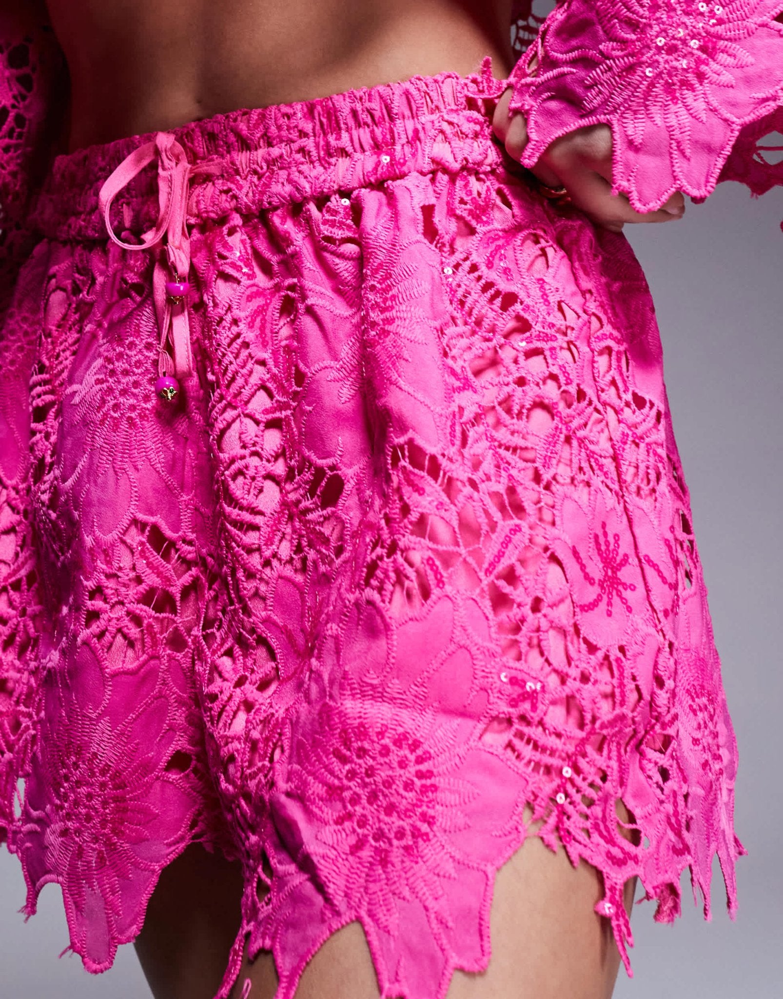 River Island cutwork sequin short co - ord in pink - ASOS Sample Sale