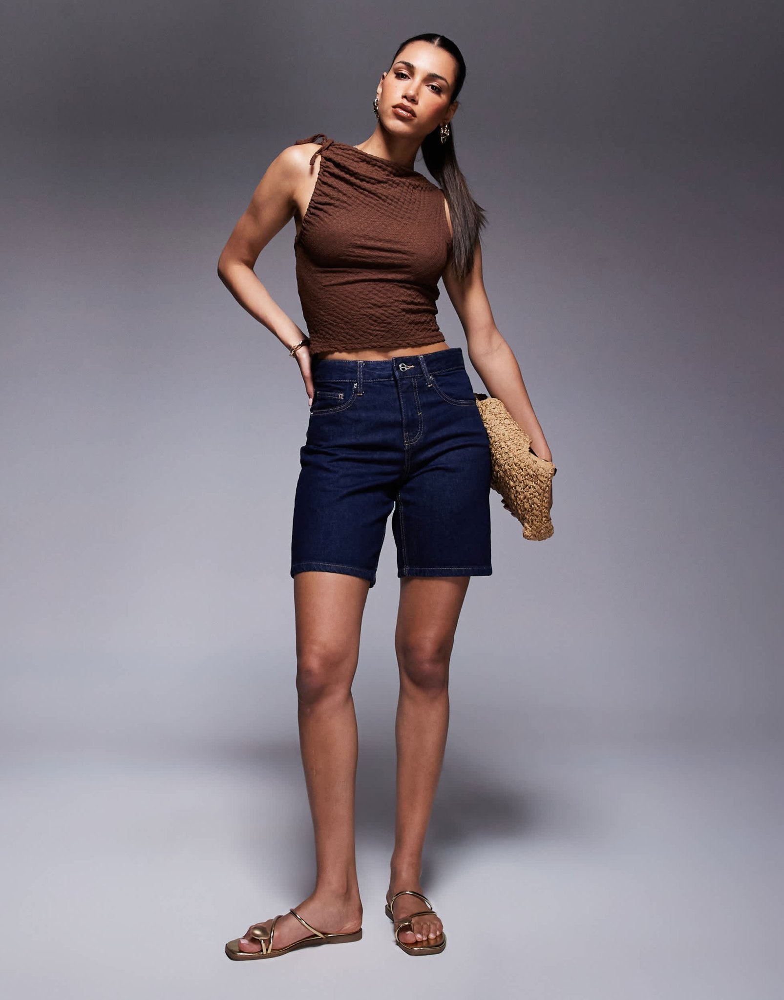 River Island denim bermuda short in darkwash blue - ASOS Sample Sale