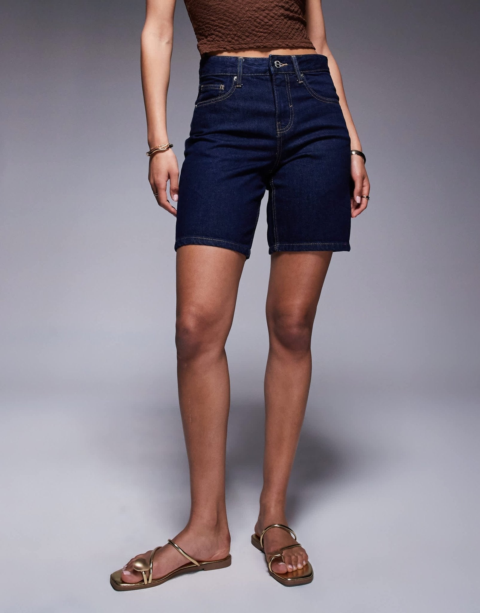 River Island denim bermuda short in darkwash blue - ASOS Sample Sale