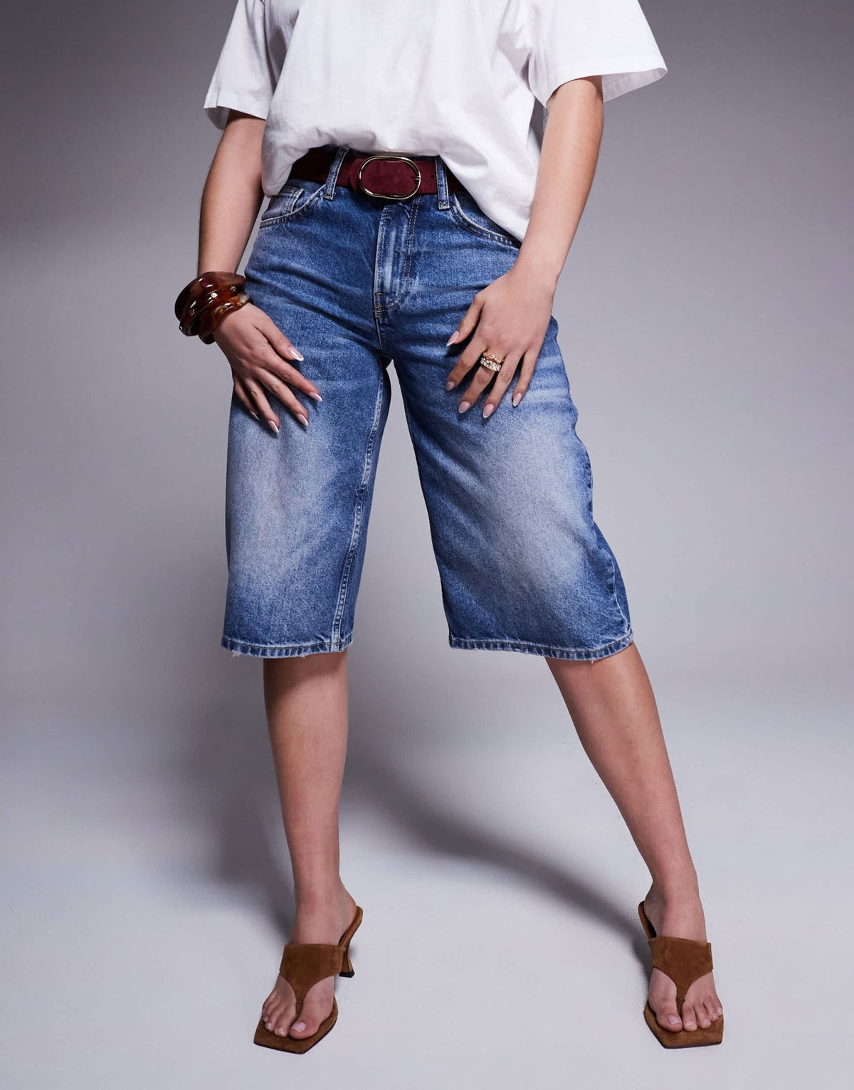 River Island denim jort in midwash blue - ASOS Sample Sale