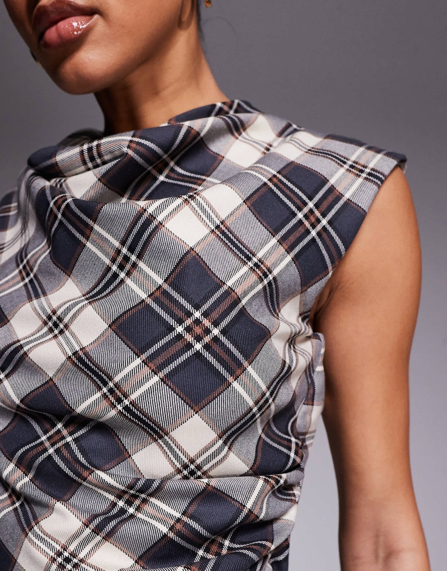 River Island drape tailored top in brown - ASOS Sample Sale