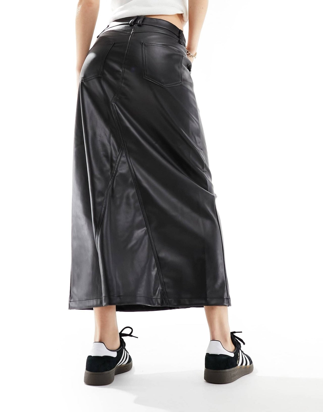 River Island faux leather midaxi skirt in black - ASOS Sample Sale
