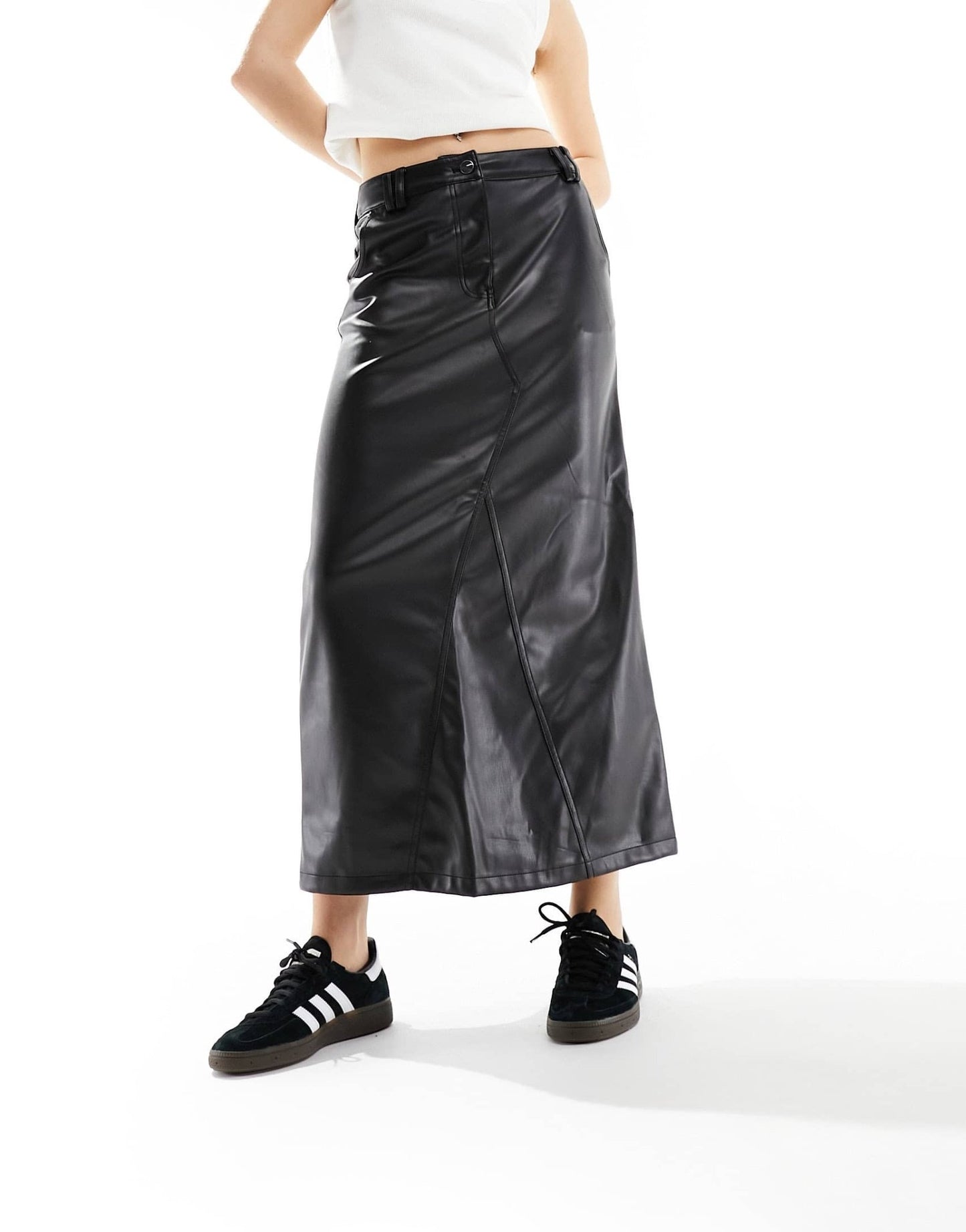 River Island faux leather midaxi skirt in black - ASOS Sample Sale