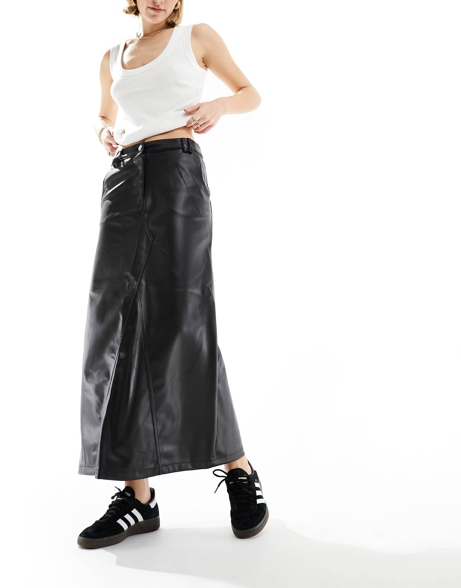River Island faux leather midaxi skirt in black - ASOS Sample Sale
