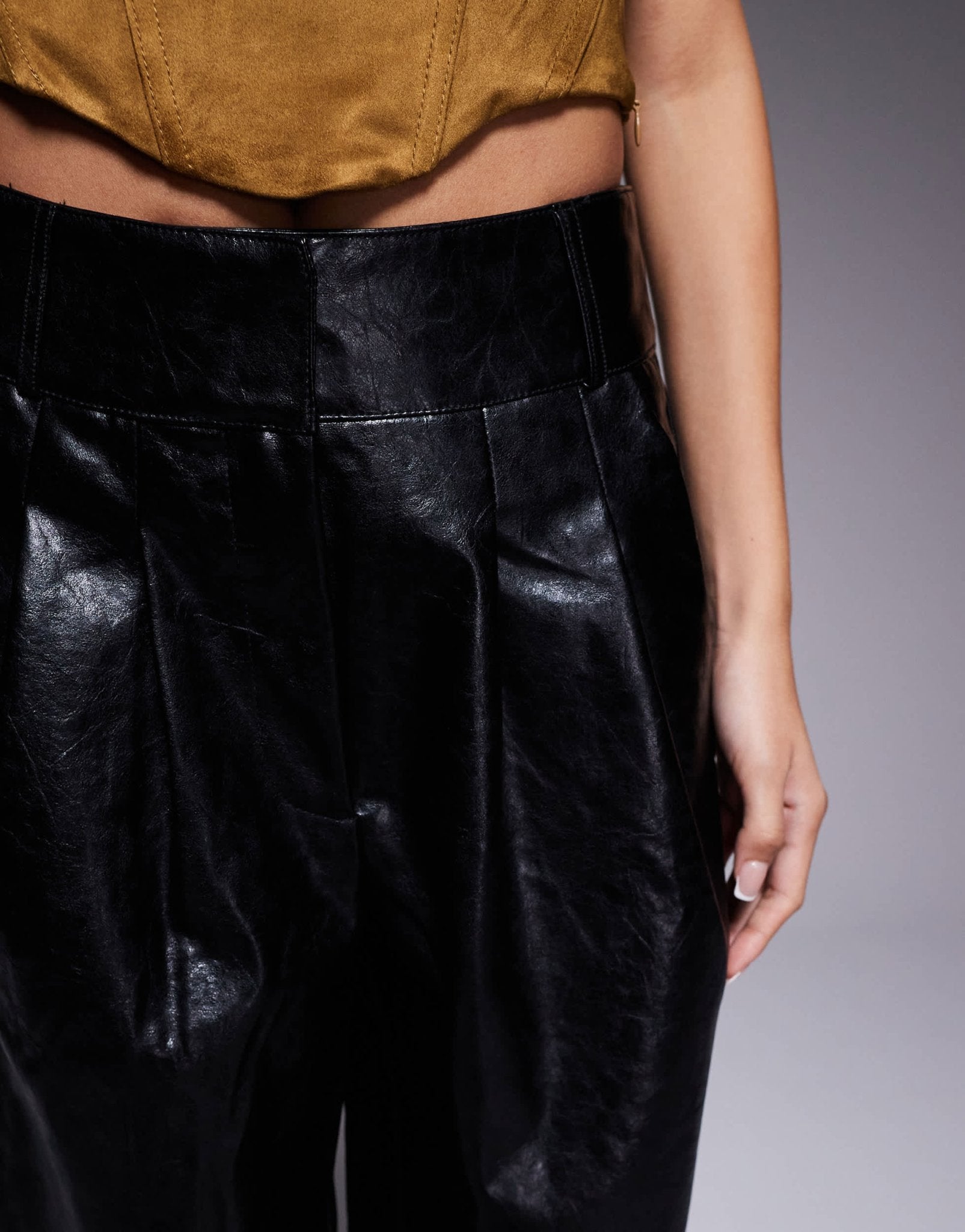 River Island faux leather wide leg trouser in black - ASOS Sample Sale