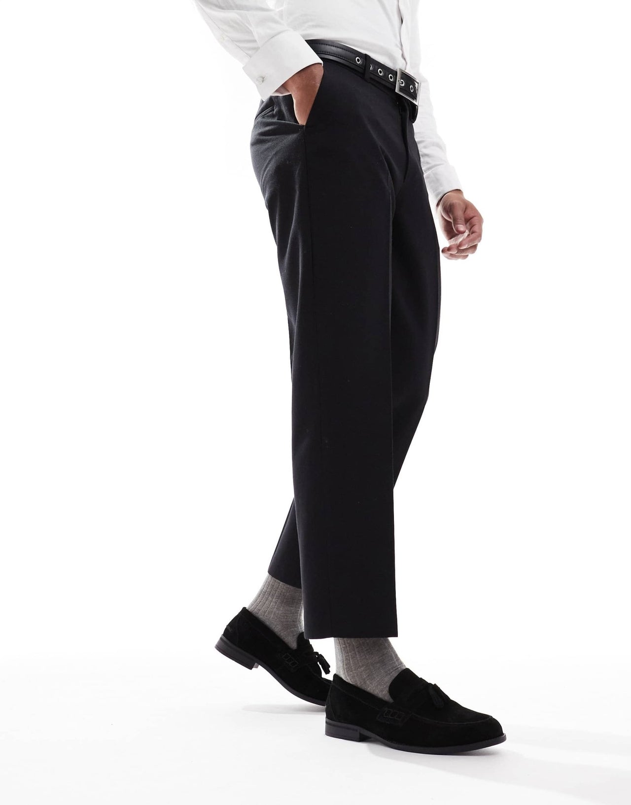 River Island faux suede tassel loafers in black - ASOS Sample Sale