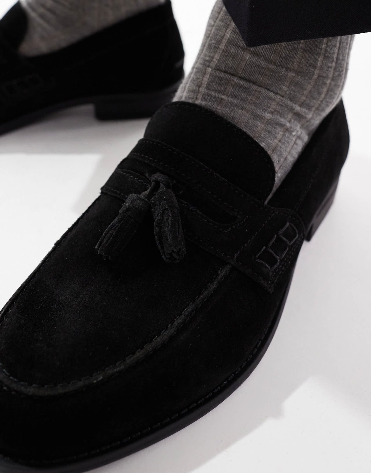 River Island faux suede tassel loafers in black - ASOS Sample Sale