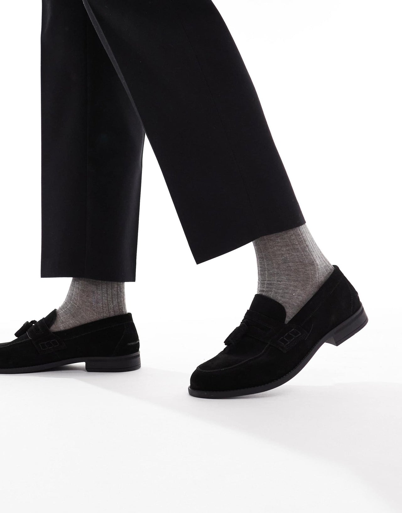 River Island faux suede tassel loafers in black - ASOS Sample Sale